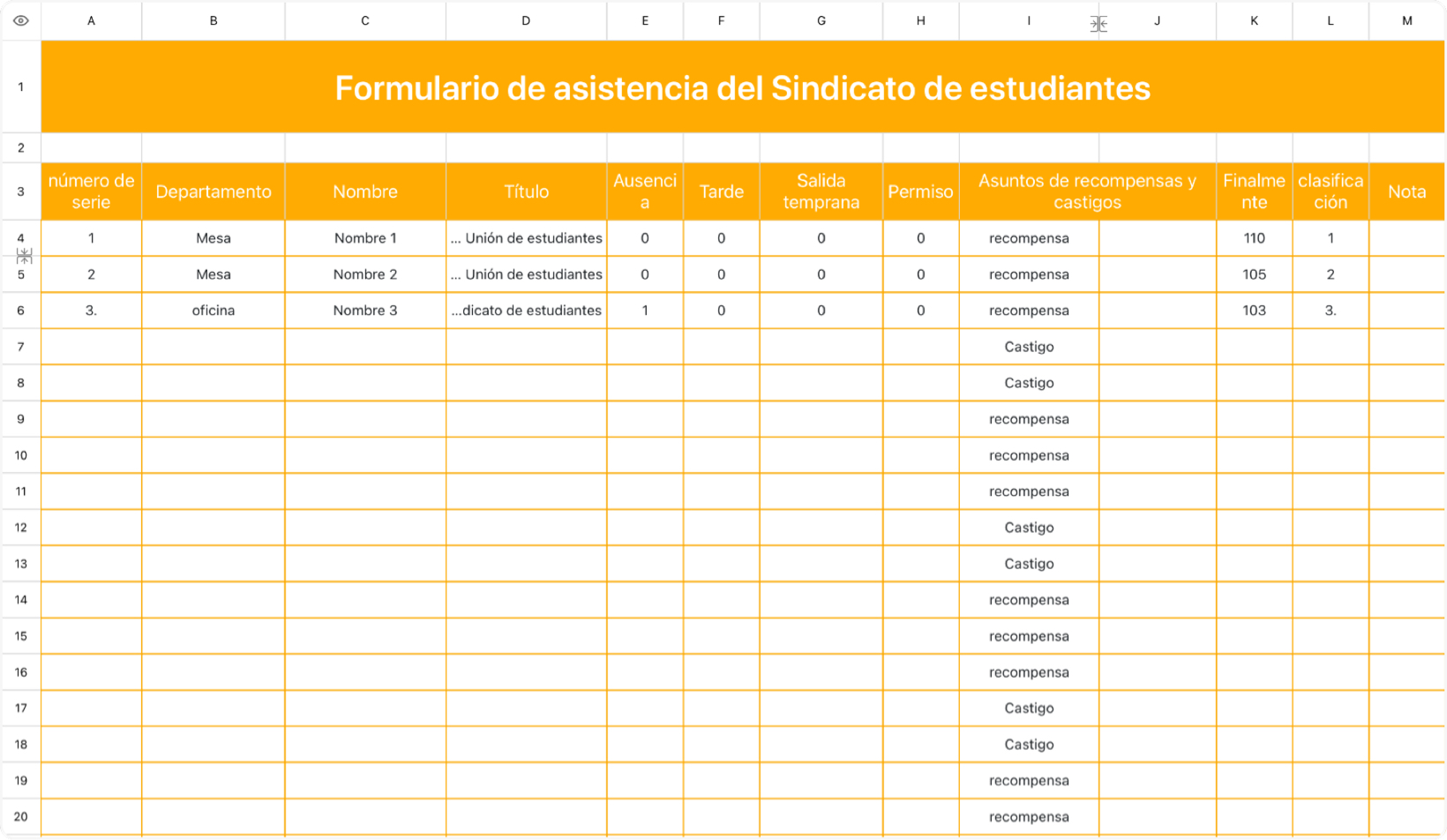Formulario de asistencia del Sindicato de estudiantes
